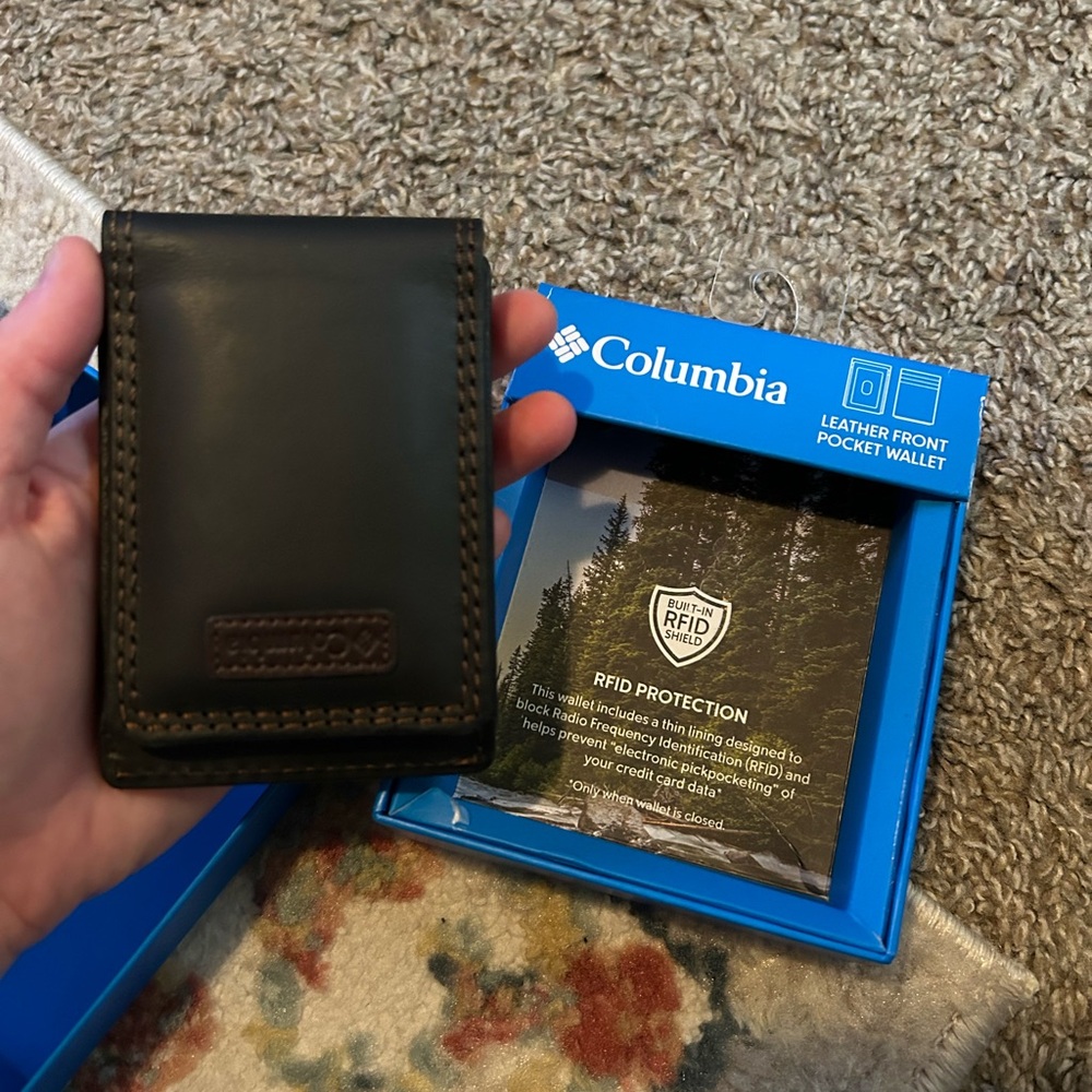 Columbia Blue and Black Leather Front Pocket Wallet